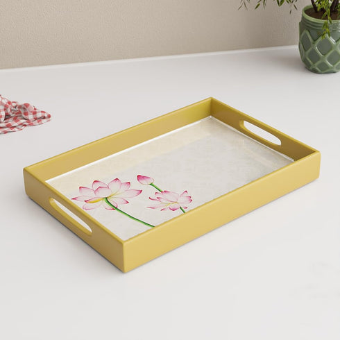 Lotus Wooden Serving Tray Set of 2